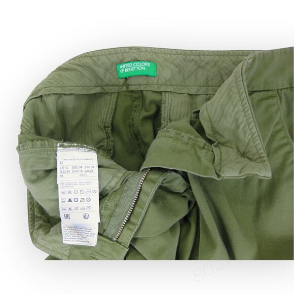 sz 6 ~ 42 Benetton Olive Washed Twill Stretch Cotton Chino Ankle - Picture 5 of 14